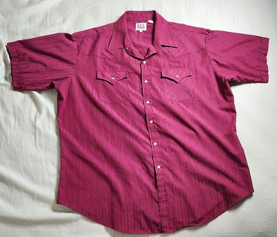 Ely Cattleman Shirt Mens XXL 18 1/2 Pearl Snap Short Sleeve Western Casual Red