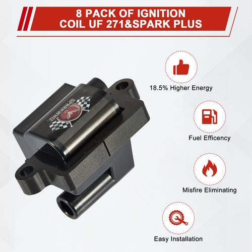 Set of 8 UF271 Square Ignition Coil & Spark Plug Wire For Chevy Silverado GMC US - Picture 3 of 24
