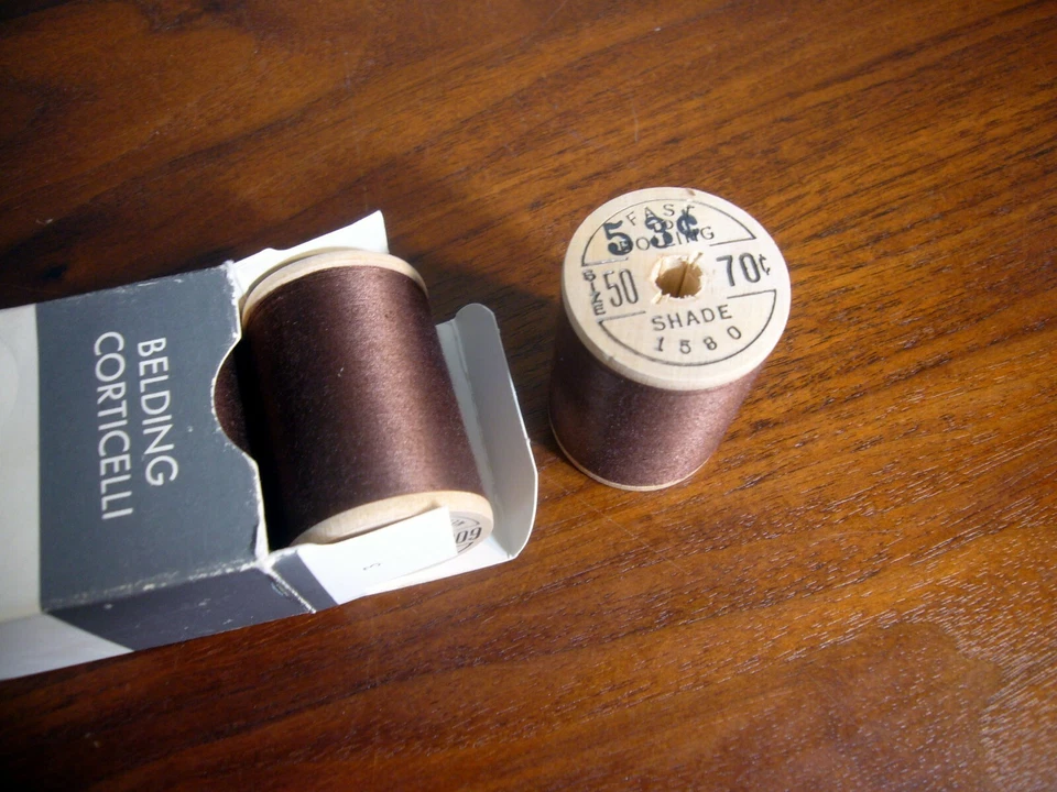 6 NOS wood spools Belding Corticelli Cotton Thread 1580 Walnut Cotton Bel Waxed - Image 3 of 3