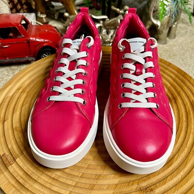 Michael Kors Emmett Nappa Puffy MK Logo Rubin Red Sneakers Flat Shoes Size 