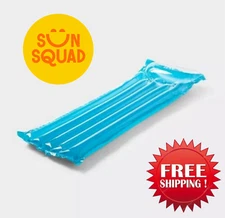 Sun Squad Inflatable Pool Float Built-in Pillow 5ft 7 1/2" long Blue Water Float