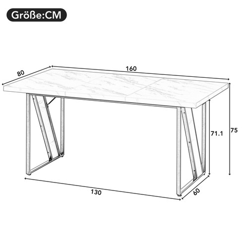 Esstisch 160x80cm Rechteckiger Marmormuster Küchentisch für 4-6 Personen schwarz - Bild 6 von 13