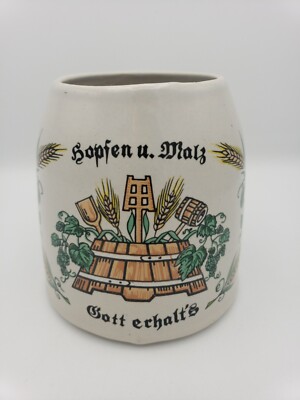 VINTAGE Rare German Beer Stein Mug Odd Shape / Hopfen und Malz, Gott erhalt's 