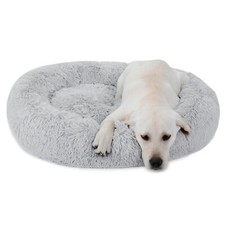 Grey 30"x30" Donut Faux Fur Cat Dog Pet Bed Machine Wash  Dryer Soft Warm