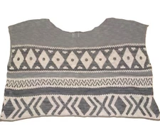 Hollister Cropped Poncho Shrug Gray and Cream Stranded Knit OS Lagenlook Boho