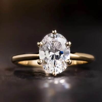 2.00Ct Oval Cut VVS1 Moissanite 6-Prong Engagement Ring 14K Yellow Gold Plated