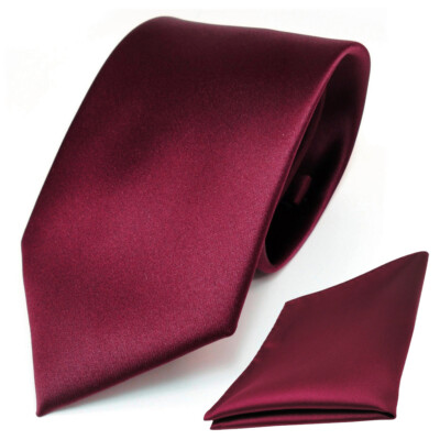 TigerTie Krawatte + Einstecktuch rot bordeaux uni - Binder Tie Polyester