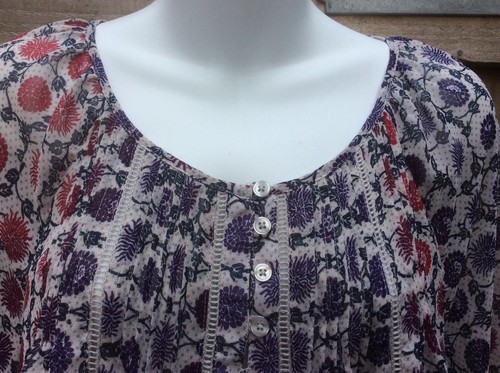 NEXT PETITES GATHERED FLORAL OVER BLOUSE SCOOP NECK 3/4 SLEEVES PURPLE/RED 12UK - Picture 2 of 12