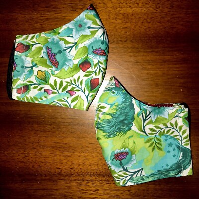Tula Pink Floral Imaginarium Unicorn Fitted face mask pocket filter Fabric Green