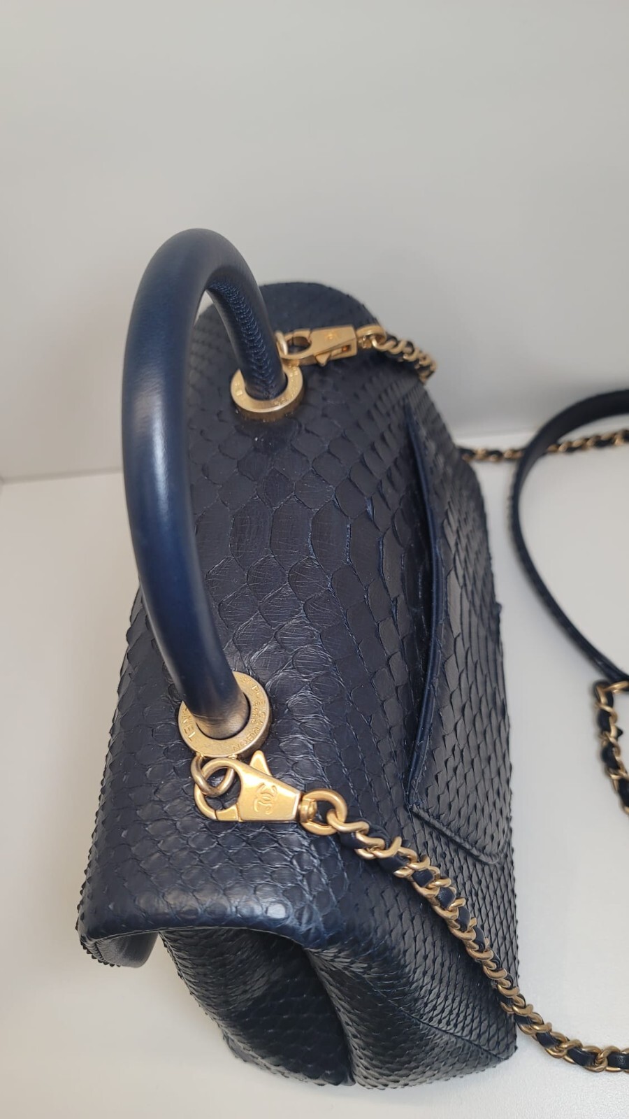 Chanel Python Mini Coco Handle Flap Bag Navy Blue… - image 6