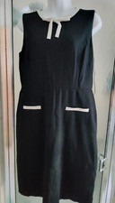 TALBOTS PONTE KNIT DRESS-SIZE 6-BLACK/WHITE TRIM-BACK ZIP-SLEEVELESS-ROUND NECK
