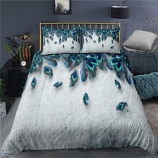 Peacock Feathers Duvet Cover Quilt Cover Pillowcase Room Decor Bedding Set Size