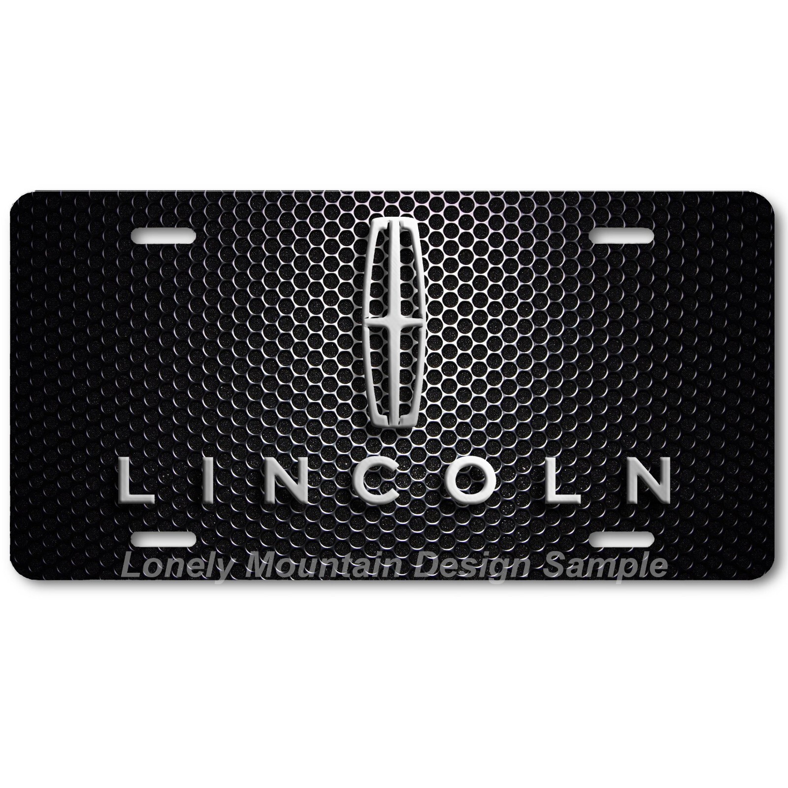 Lincoln Logo Inspired Art on Black Mesh FLAT Aluminum Novelty License Tag Plate