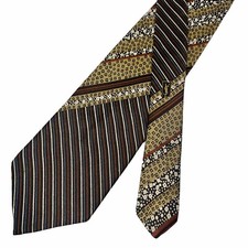 VINTAGE Yves Saint Laurent YSL Brown Tan Multi Pattern Satin Silk Necktie Tie