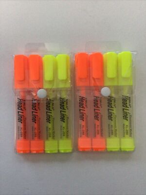 8 PC 2 COLOR FLUORESCENT HIGHLIGHTERS 4 PC EACH IN CARRY CASE