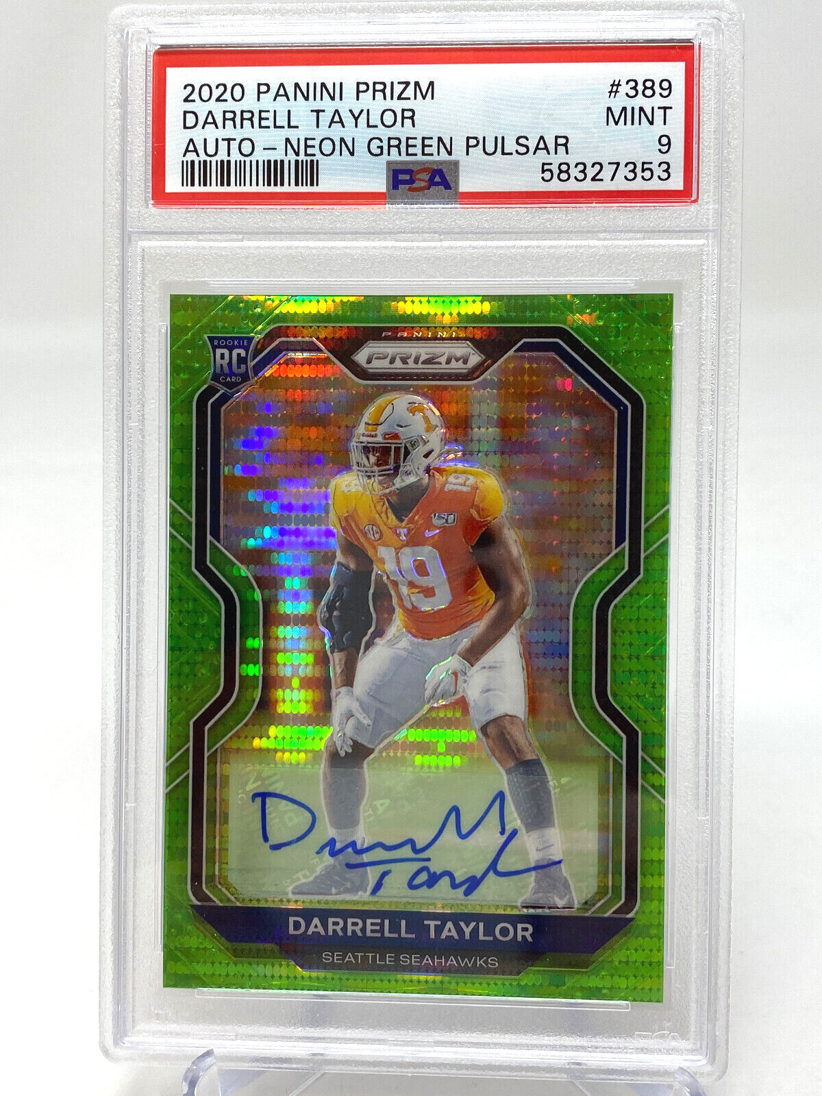 2020 Panini Prizm #389 Darrell Taylor Auto Neon Green Pulsar PSA 9 Rookie Card view 7