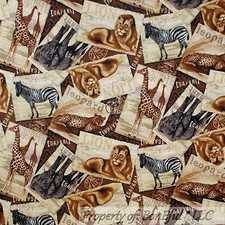 BonEful Fabric FQ Cotton Quilt Brown Zebra Giraffe Lion Tiger Elephant Africa US