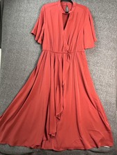 BloomChic Dress Womens 14-16 Dark Red/Brown Maxi Faux Wrap High Neck Pockets