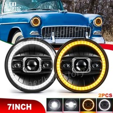 Pair 7 Inch Round Led Headlights Hilo Sealed Beam For Chevy Bel Air 1955-1957