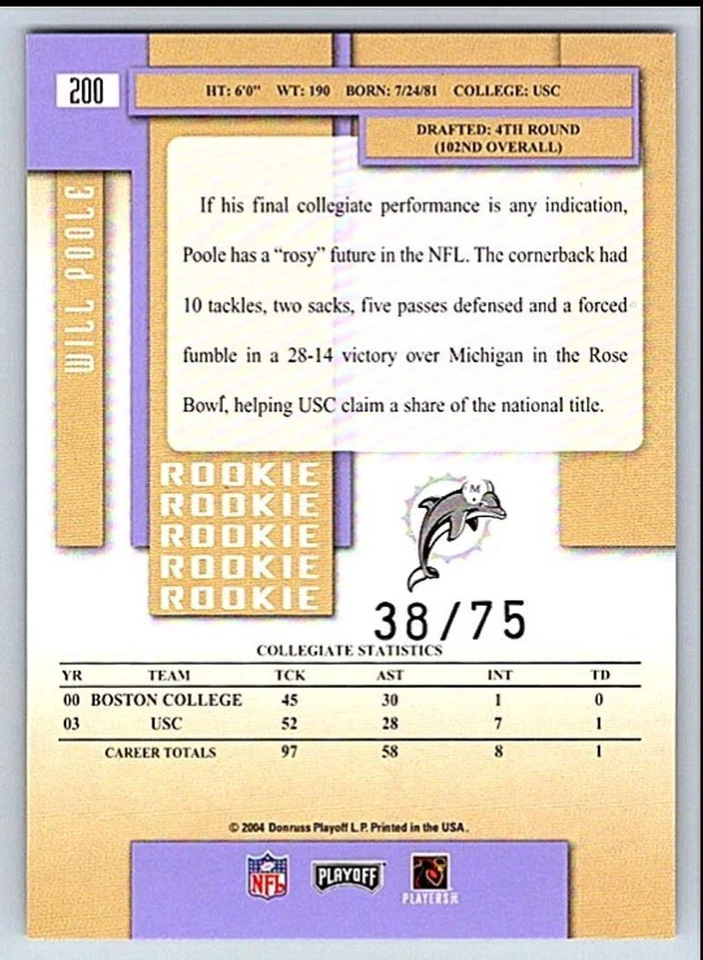 2004 Prestige Xtra Points Holosilver Will Poole 200 #/75 - Image 2 of 2