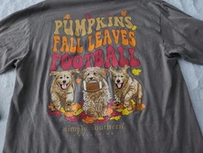 Simply Southern Womens Top Pumpkins Fall Leaves Football Army Brown Size Large