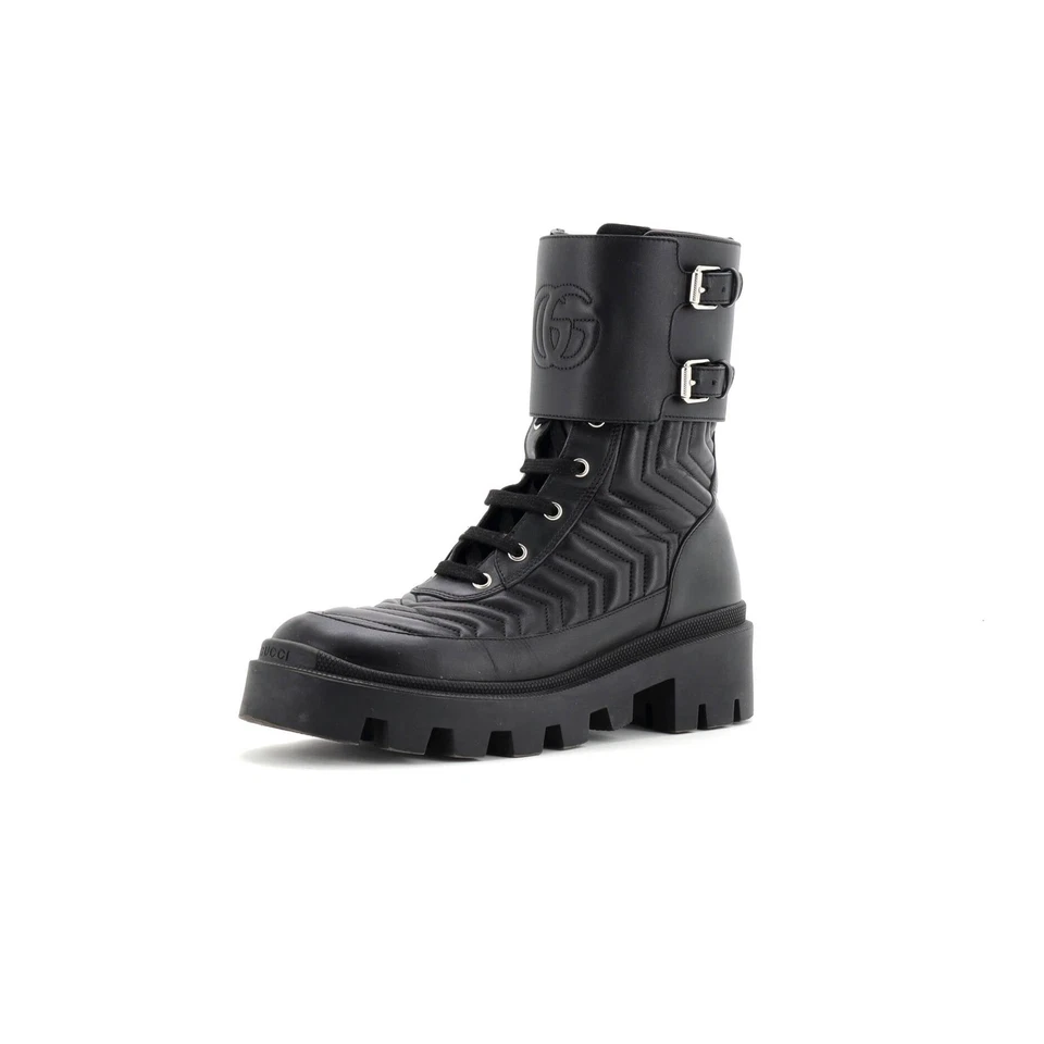 Gucci Women's GG Marmont Platform Combat Boots Matelasse Leather