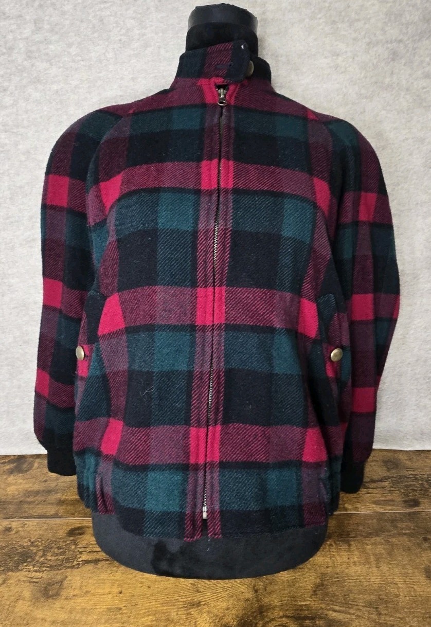 Pendleton 100% Wool Flannel Bomber Jacket Red Bla… - image 1