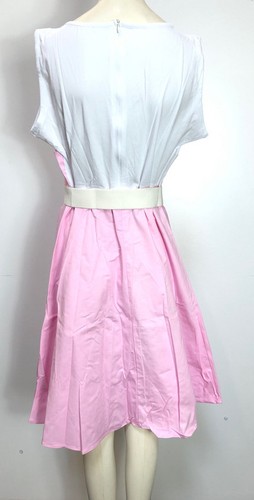 Damen Cocktailkleid Retro Vintage 50s Rockabilly Ärmellos, Weiß/Rosa, 3XL - Picture 2 of 2