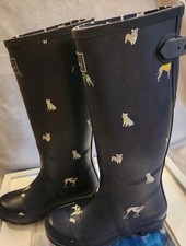 New with Tags Joules Womens Rain Boots Size 5 Raining Dogs Tall Rubber Navy Blue