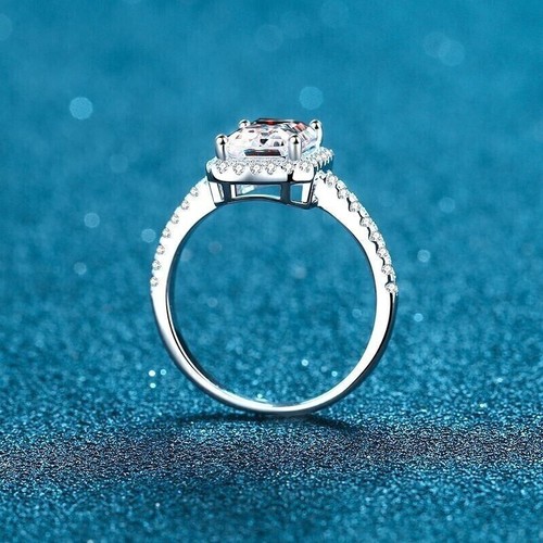 Anillo de boda de compromiso con halo de novia diamante radiante de 3,10 quilates acabado en oro blanco talla 56 - Imagen 4 de 6