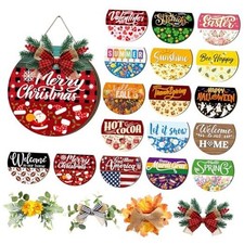 22 Pcs Interchangeable Welcome Sign for Front Door with 17 Blue Rustic