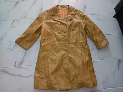 VTG women's size 2XL/3XL mustard color leather trench coat.