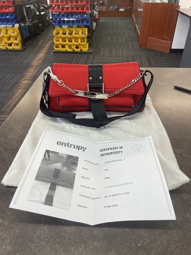 Petit sac à bandoulière Dior rouge satin chaîne strass avec certificat d'authenticité entrupy