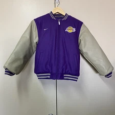 Vintage Los Angeles Lakers Jacket Youth M Bomber Full Zip Wool Y2K Reversible