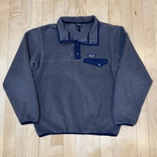 Patagonia Synchilla Youth Sz XL 14 Fleece Pullover Snaps Gray w/Navy