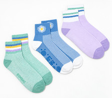 "As Is' MUK LUKS Set of 3 Terry Loop Lounge Socks Daisy, One Size