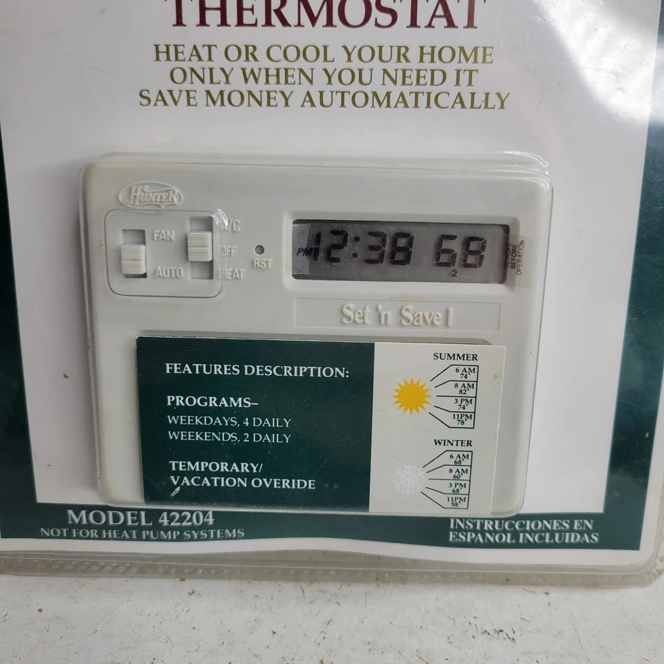 (NEW) Hunter Set "n Save 1 Digital Programmable Thermostat, Model 42204 SEALED - Image 2 of 4