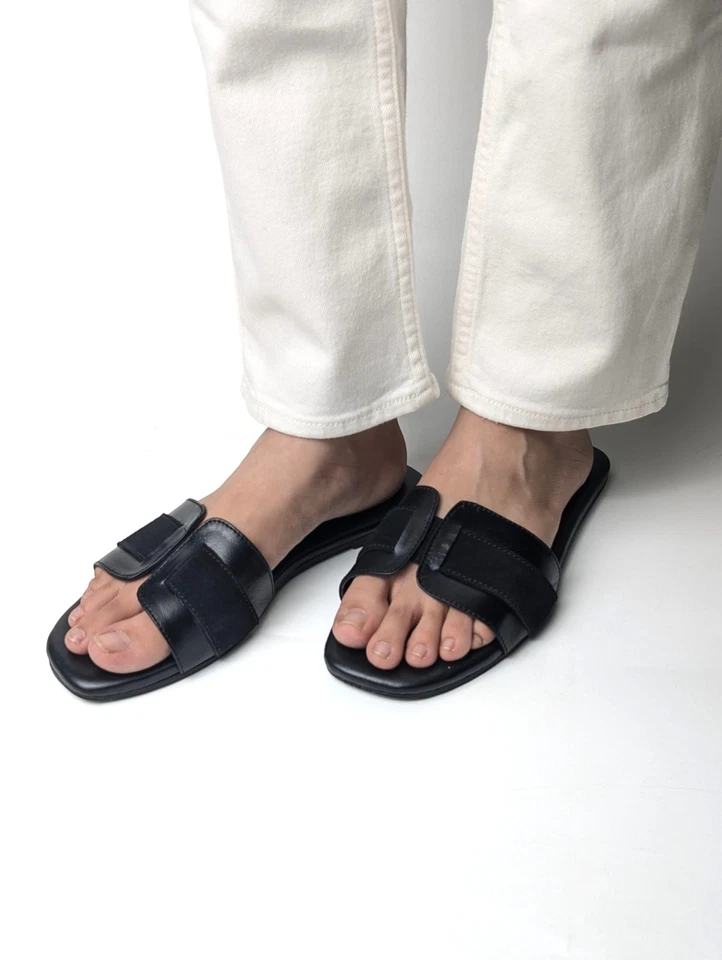 Women's Luxury Leather Slippers Lounge Slipper Handmade Calf Leather Black Suede - Image 3 of 3