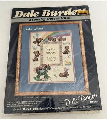 Vtg Dale Burdett Baby Sampler Country Cross Stitch Kit Newborn USA Teddy Bears