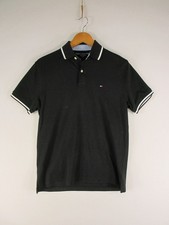 Tommy Hilfiger Polo Shirt Mens S Black Short Sleeve Embroidered Logo Tipped