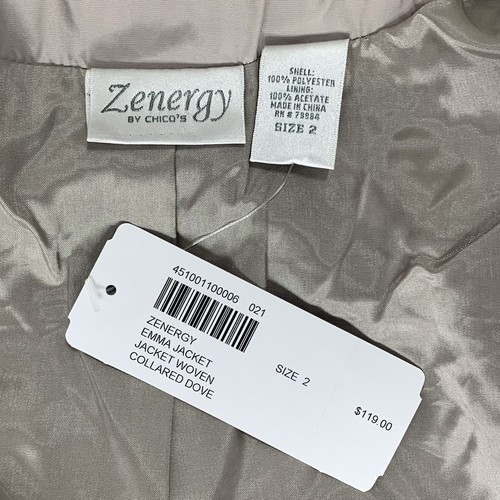 ZENERGY by CHICO'S Emma Jacket 2 Dark Dove Grey Windbreaker Collared Ruffle NWT - Picture 4 of 7