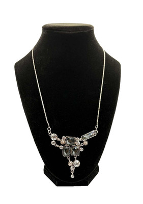 Dyrberg Kern Sterling Silver Plated Smoky Crystal Rhinestone Statement Necklace