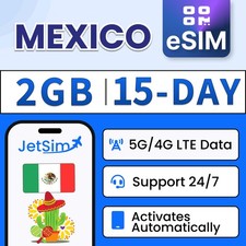 JetSim Mexico 15-DAY  2GB High-Speed Data Electronic Travel SIM Fast Activation