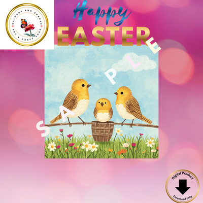 Easter Birds  Digital Greeting  Card  Printable Shareable with Ten  Greetings