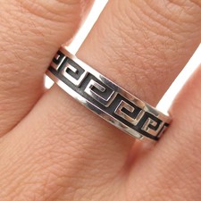925 Sterling Silver Vintage Greek Key Oxidized Band Ring Size 13