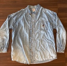 Vintage 90s Disney Store Mickey Mouse Embroidered Denim Button Down Size L