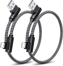 iPhone Charger 1ft 90 Degree 2 Pack MFi Certified Elbow Short Black Grey 