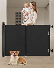 56" Retractable Baby Dog Gate - Indoor/Outdoor Safety Mesh Gate, Black
