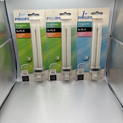 Lot of 3 Philips Energy Saver 7w PL-S Soft White G23 2 Pin Base Replacement CFL