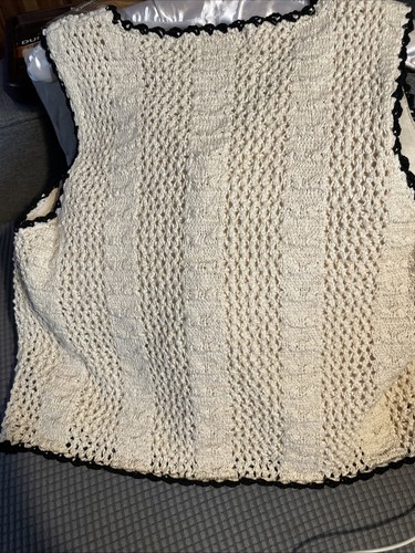 Elan Crochet Vest Ivory Black Ties Lined NWOT XL - Picture 4 of 4